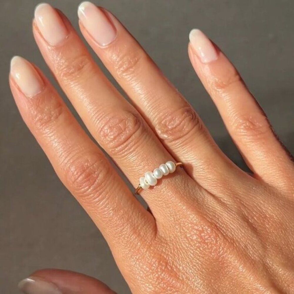 Dainty Pearl Ring Freshwater Pearl Gold Ring Waterproof Gold Ring Stacking Ring